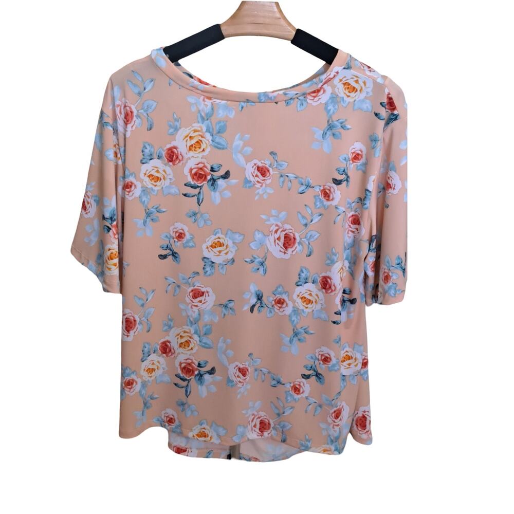 Tiana B. Floral Front-Tie Short Sleeve Top Size 2X Peach Pink Casual Blouse NWT - Picture 7 of 12
